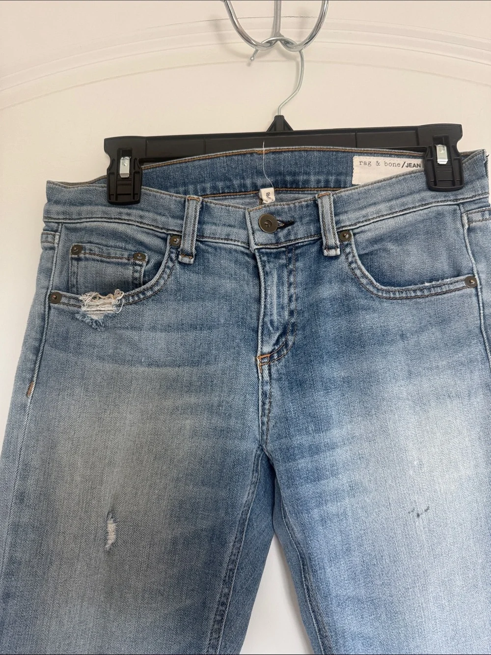 rag & bone Light Blue Distressed Straight-Leg Jeans